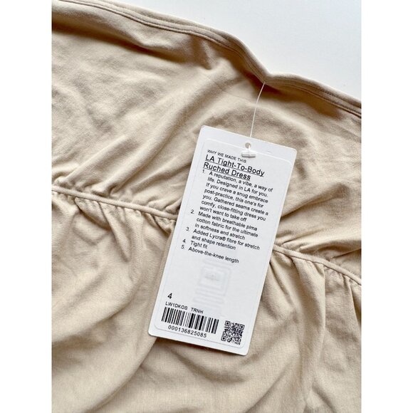 NWT LULULEMON LA Tight-To-Body Trench Beige Pima Cotton Ruched Dress, Size 4 - Picture 13 of 15